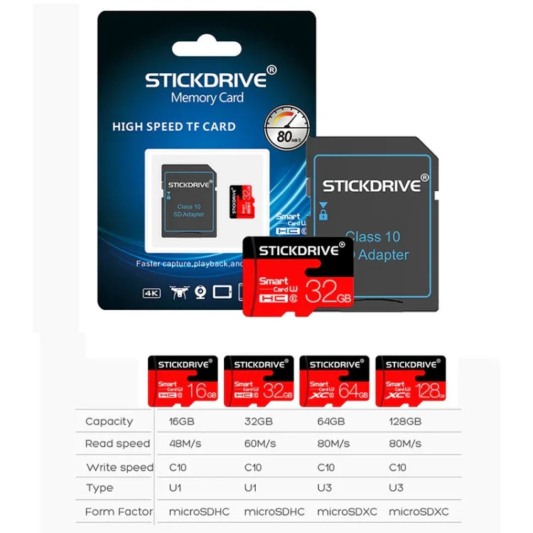 Stickdrive การ์ดหน่วยความจำ Micro SD(TF) ความเร็วสูง Class 10 ขนาด 128GB, 128GB