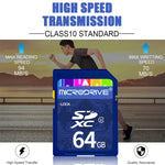 Microdrive การ์ดหน่วยความจำ SD ความเร็วสูง Class 10 ขนาด 64GB สำหรับอุปกรณ์ดิจิทัลทุกชนิดที่มีช่องใส่การ์ด SD, 64GB