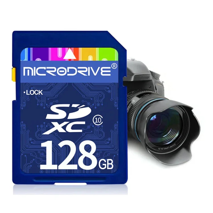 Microdrive การ์ดหน่วยความจำ SD ความเร็วสูง Class 10 ขนาด 128GB สำหรับอุปกรณ์ดิจิทัลทุกชนิดที่มีช่องใส่การ์ด SD, 128GB