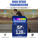 Microdrive การ์ดหน่วยความจำ SD ความเร็วสูง Class 10 ขนาด 128GB สำหรับอุปกรณ์ดิจิทัลทุกชนิดที่มีช่องใส่การ์ด SD, 128GB