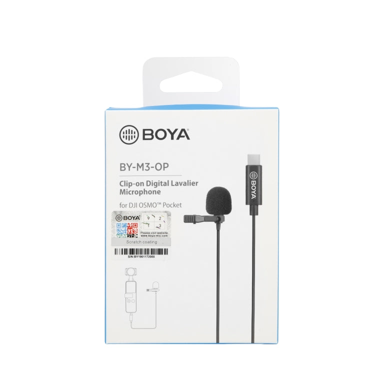 BOYA BY-M3-OP ไมโครโฟนลาวาเลียร์ดิจิทัลแบบหนีบ สำหรับ DJI OSMO Pocket, BY-M3-OP