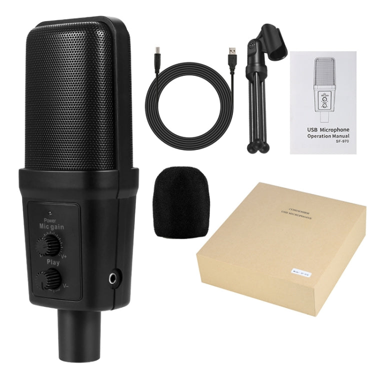 Yanmai SF-970 ไมโครโฟนคอนเดนเซอร์บันทึกเสียงมืออาชีพ พร้อมขาตั้งและสาย USB, ความยาวสาย: 1.8 ม.