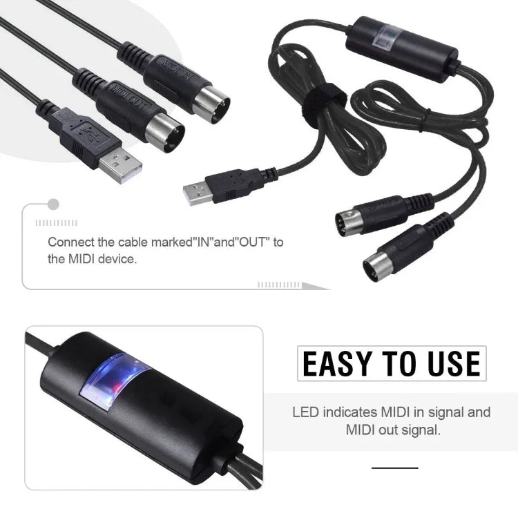 สาย USB MIDI WERSI UM-18 MidiPort สาย Midi เปียโนไฟฟ้า กลองอิเล็กทรอนิกส์ แก้ไขเพลง ความยาว: 2ม.