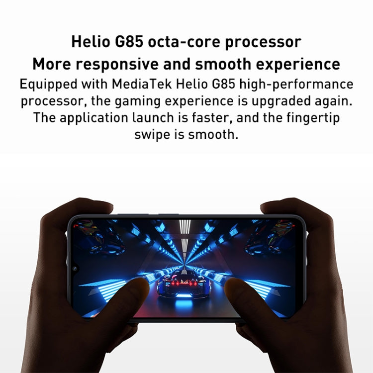 แบตเตอรี่ 5000mAh, สแกนใบหน้าและลายนิ้วมือ, หน้าจอ 6.71 นิ้ว MIUI 13 MediaTek Helio G85 Octa Core สูงสุด 2.0GHz, เครือข่าย: 4G, ซิมคู่, ไม่รองรับ Google Play, 4GB+128GB