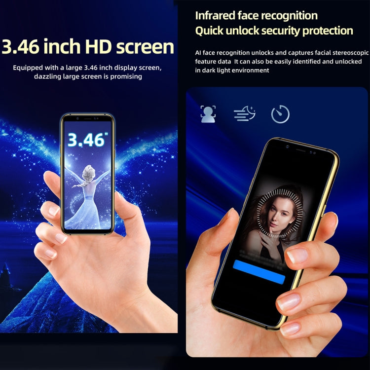 สแกนใบหน้าอินฟราเรด, โทรศัพท์ Android 6.0 ขนาด 3.46 นิ้ว MTK6737 Quad Core สูงสุด 1.1GHz, บลูทูธ, WiFi, FM, เครือข่าย: 4G, GPS, ซิมคู่, 3GB+64GB