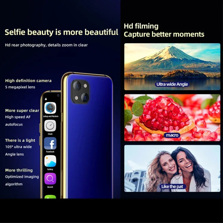 สแกนใบหน้าอินฟราเรด, โทรศัพท์ Android 6.0 ขนาด 3.46 นิ้ว MTK6737 Quad Core สูงสุด 1.1GHz, บลูทูธ, WiFi, FM, เครือข่าย: 4G, GPS, ซิมคู่, 3GB+64GB