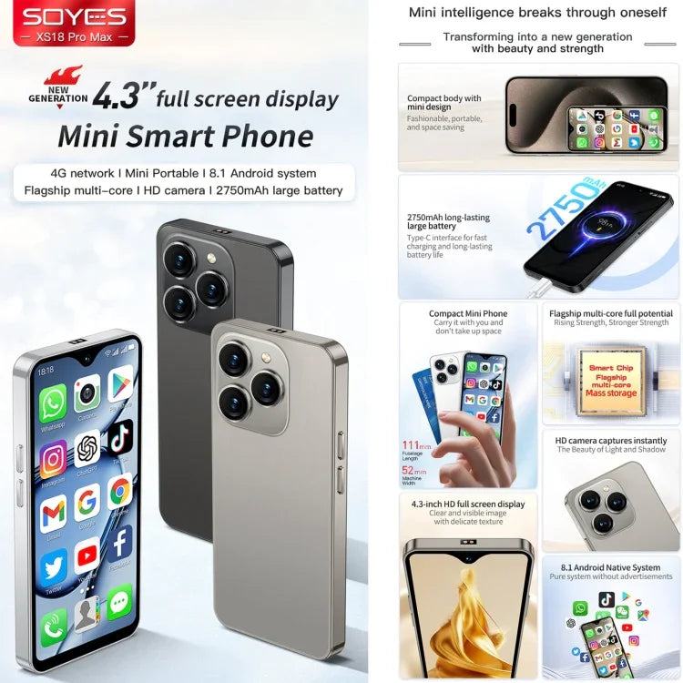SOYES XS18 Pro Max, 2GB+16GB, สแกนใบหน้า, 4.3 นิ้ว Android 8.1 MTK6737A Quad Core, เครือข่าย: 4G, OTG, ซิมคู่, XS18 Pro Max