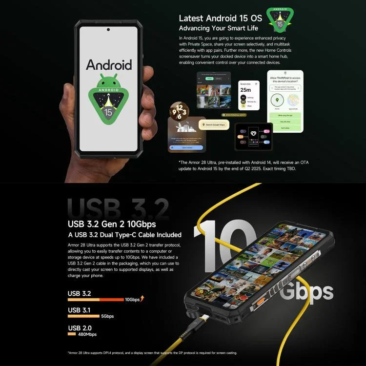 Ulefone Armor 28 UltraThermal Version โทรศัพท์กันกระแทก, 16GB+1TB, กล้องมองกลางคืน, แบตเตอรี่ 10600mAh, 6.67 นิ้ว Android 14 MediaTek Dimensity 9300+ Octa Core, เครือข่าย: 5G, NFC, Armor 28 Ultra Thermal Version