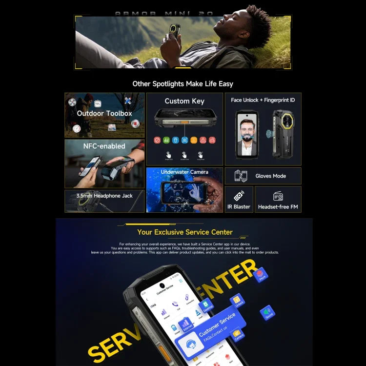 Ulefone Armor Mini 20, กล้องมองกลางคืน, 8GB+256GB, โทรศัพท์กันน้ำกันฝุ่น IP68/IP69K, 4.7 นิ้ว Android 14 MediaTek Dimensity 6300 Octa Core, เครือข่าย: 4G, NFC, OTG, Armor Mini 20