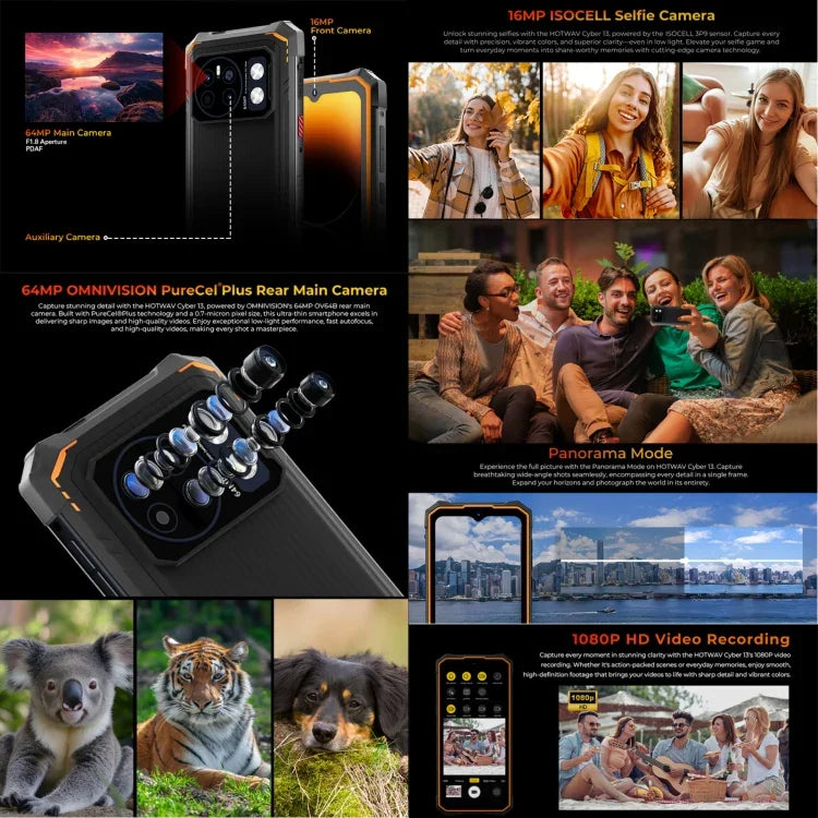 HOTWAV CYBER 13, โทรศัพท์กันน้ำกันฝุ่น IP68/IP69K, 8GB+128GB, 10800mAh, 6.6 นิ้ว Android 14.0 Unisoc T606 Octa Core, เครือข่าย: 4G, NFC, OTG