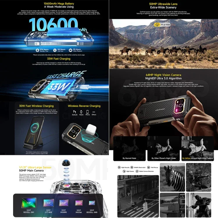 โทรศัพท์กันกระแทก Ulefone Armor 27, 12GB+256GB, กล้องมองกลางคืน, 10600mAh, 6.78 นิ้ว Android 14 MediaTek Helio G99 Octa Core, เครือข่าย: 4G, NFC, OTG, Armor 27