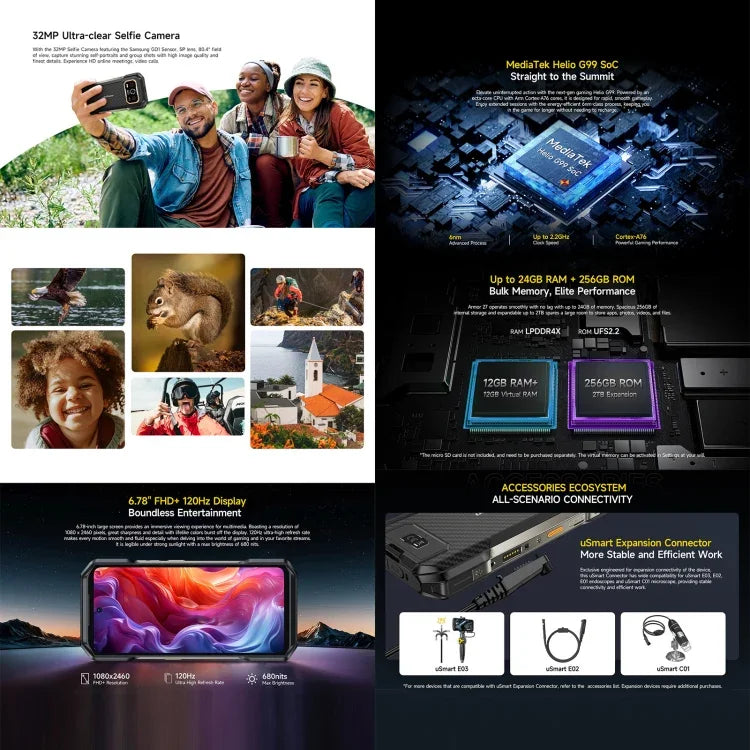 โทรศัพท์กันกระแทก Ulefone Armor 27, 12GB+256GB, กล้องมองกลางคืน, 10600mAh, 6.78 นิ้ว Android 14 MediaTek Helio G99 Octa Core, เครือข่าย: 4G, NFC, OTG, Armor 27