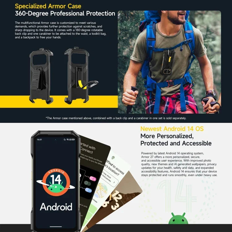 โทรศัพท์กันกระแทก Ulefone Armor 27, 12GB+256GB, กล้องมองกลางคืน, 10600mAh, 6.78 นิ้ว Android 14 MediaTek Helio G99 Octa Core, เครือข่าย: 4G, NFC, OTG, Armor 27