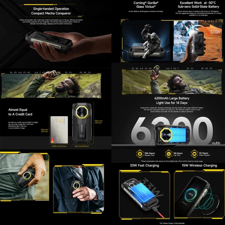 Ulefone Armor Mini 20 Pro, 8GB+256GB, โทรศัพท์กันน้ำกันฝุ่น IP68/IP69K, 4.7 นิ้ว Android 14 MediaTek Dimensity 6300 5G Octa Core, เครือข่าย: 5G, NFC, OTG, Armor Mini 20 Pro