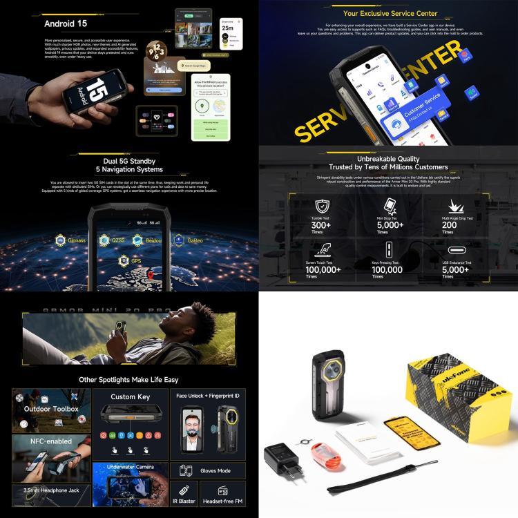 Ulefone Armor Mini 20 Pro, 8GB+256GB, โทรศัพท์กันน้ำกันฝุ่น IP68/IP69K, 4.7 นิ้ว Android 14 MediaTek Dimensity 6300 5G Octa Core, เครือข่าย: 5G, NFC, OTG, Armor Mini 20 Pro