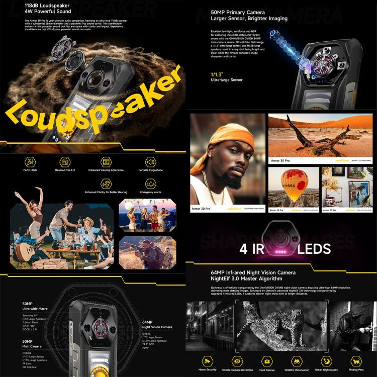 Ulefone Armor 30 Pro โทรศัพท์กันกระแทก, 16GB+512GB, กล้องมองกลางคืน, หน้าจอคู่ 6.95 นิ้ว + 3.4 นิ้ว Android 14 MediaTek Dimensity 7300X Octa Core, เครือข่าย: 5G, OTG, NFC, Armor 30 Pro