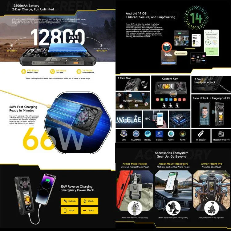 Ulefone Armor 30 Pro โทรศัพท์กันกระแทก, 16GB+512GB, กล้องมองกลางคืน, หน้าจอคู่ 6.95 นิ้ว + 3.4 นิ้ว Android 14 MediaTek Dimensity 7300X Octa Core, เครือข่าย: 5G, OTG, NFC, Armor 30 Pro