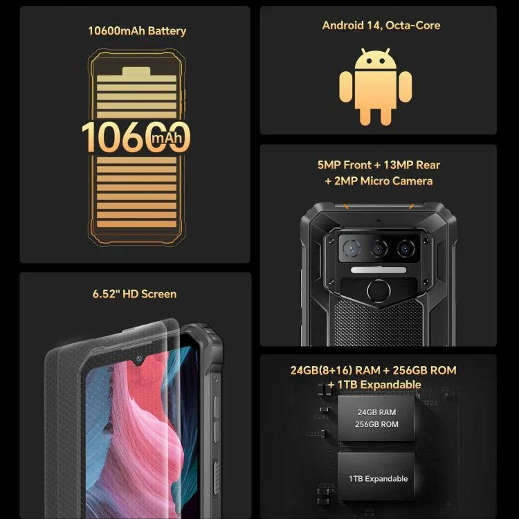 Oukitel WP23 Plus โทรศัพท์กันกระแทก, 8GB+256GB, 6.52 นิ้ว Android 14.0 Unisoc T606 Octa-core, NFC, OTG, เครือข่าย: 4G, WP23 Plus 8GB+256GB