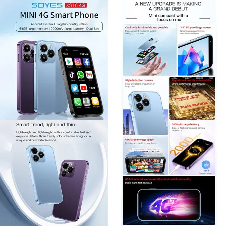 SOYES XS16, 2GB+16GB, 3.0 นิ้ว Android 10.0 MTK6737 Quad Core, บลูทูธ, WiFi, เครือข่าย: 4G, ซิมคู่, รองรับ Google Play Store, 2GB+16GB