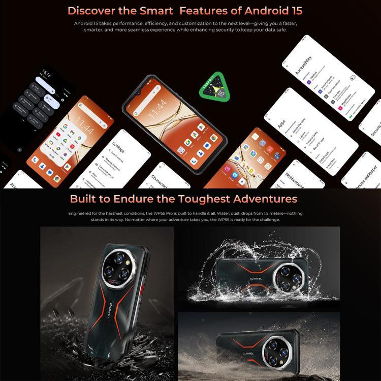 Oukitel WP55 Pro 5G โทรศัพท์กันกระแทก, 16GB+512GB, กล้อง 108MP, สแกนนิ้วมือ, 6.6 นิ้ว Android 15 MediaTek Dimensity 7025 Octa Core, NFC, OTG, เครือข่าย: 5G, WP55 Pro