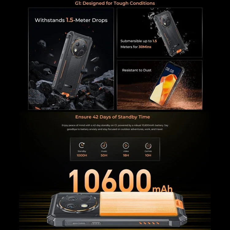 โทรศัพท์กันกระแทก Oukitel G1, 6GB+256GB, สแกนลายนิ้วมือ, 6.52 นิ้ว Android 14 T606 Octa Core, NFC, OTG, เครือข่าย: 4G