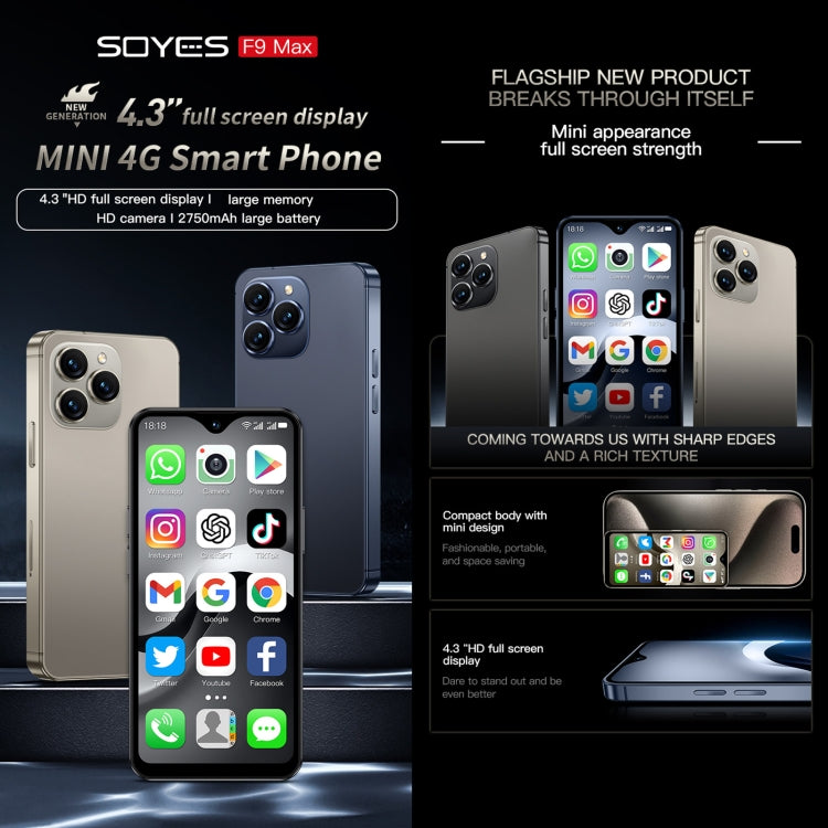 SOYES SOYES F9 Max, 4GB+64GB, 4.3 นิ้ว Android 12 MTK6762 Octa Core, เครือข่าย: 4G, OTG, Dual SIM, 4GB+64GB