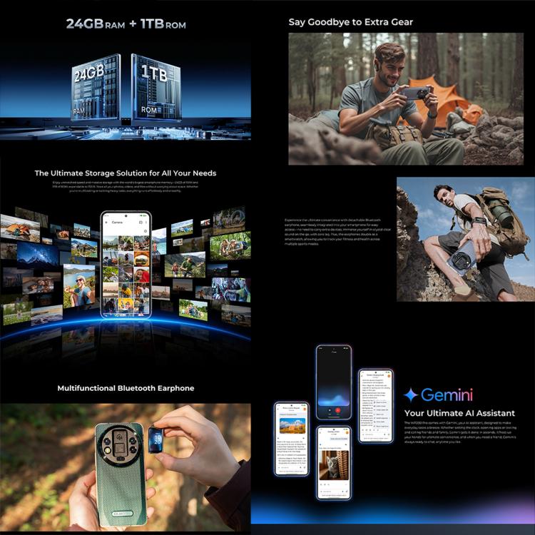 Oukitel WP200 Pro 5G โทรศัพท์กันกระแทก, 24GB+1TB, สแกนนิ้วมือบนหน้าจอ, 6.7 นิ้ว Android 15.0 MTK Dimensity 8200 Octa-Core, NFC, OTG, เครือข่าย: 5G