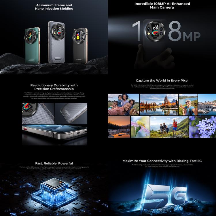 Oukitel WP200 Pro 5G โทรศัพท์กันกระแทก, 24GB+1TB, สแกนนิ้วมือบนหน้าจอ, 6.7 นิ้ว Android 15.0 MTK Dimensity 8200 Octa-Core, NFC, OTG, เครือข่าย: 5G