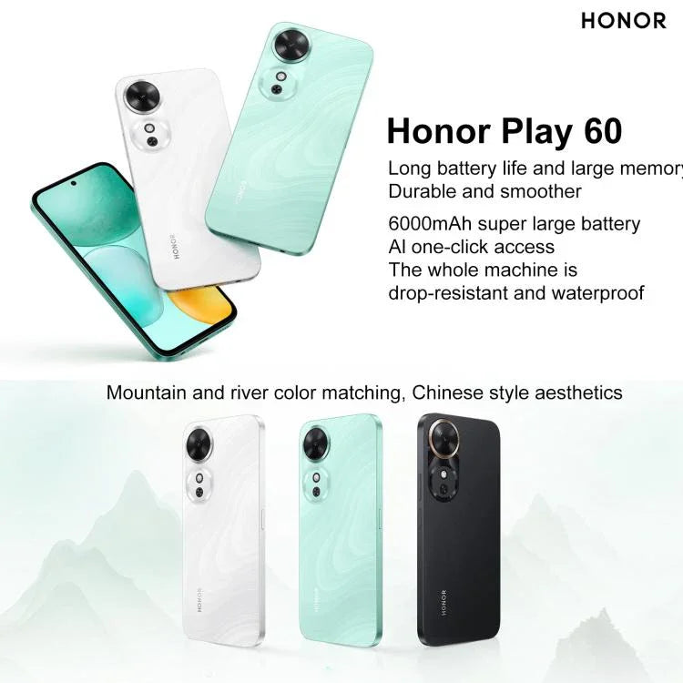 Honor Play 60, 6GB+128GB, สแกนลายนิ้วมือด้านข้าง, 6.61 นิ้ว MagicOS 9.0 Dimensity 6300 Octa Core, เครือข่าย: 5G, OTG, Play 60, 6GB+128GB, 6GB+128GB