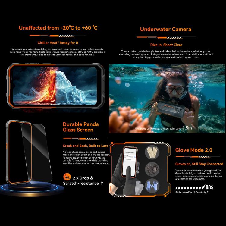 Blackview Oscal Marine 2, 4GB+64GB, 6.56 นิ้ว Android 15 Unisoc UMS9230E T615 Octa Core, เครือข่าย: 4G, OTG, NFC, 4GB+64GB