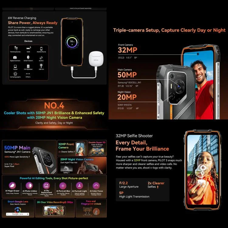 Blackview Oscal Pilot 3 โทรศัพท์กันกระแทก 5G, 12GB+256GB, กล้องมองเห็นในที่มืด, 6.56 นิ้ว Android 15 MediaTek Dimensity 6300 Octa Core, เครือข่าย: 5G, OTG, NFC