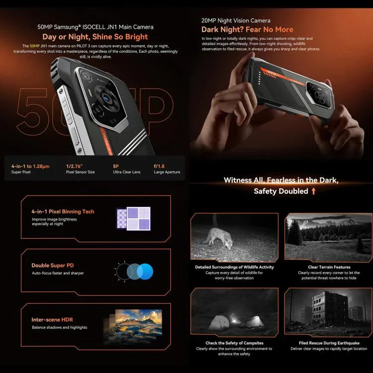 Blackview Oscal Pilot 3 โทรศัพท์กันกระแทก 5G, 12GB+256GB, กล้องมองเห็นในที่มืด, 6.56 นิ้ว Android 15 MediaTek Dimensity 6300 Octa Core, เครือข่าย: 5G, OTG, NFC