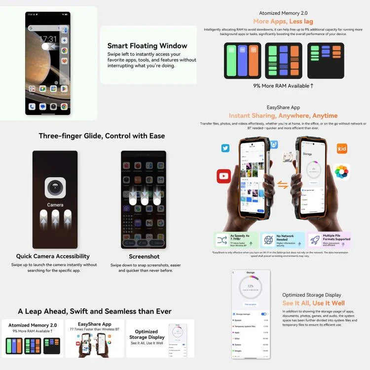 Blackview Oscal Pilot 3 โทรศัพท์กันกระแทก 5G, 12GB+256GB, กล้องมองเห็นในที่มืด, 6.56 นิ้ว Android 15 MediaTek Dimensity 6300 Octa Core, เครือข่าย: 5G, OTG, NFC