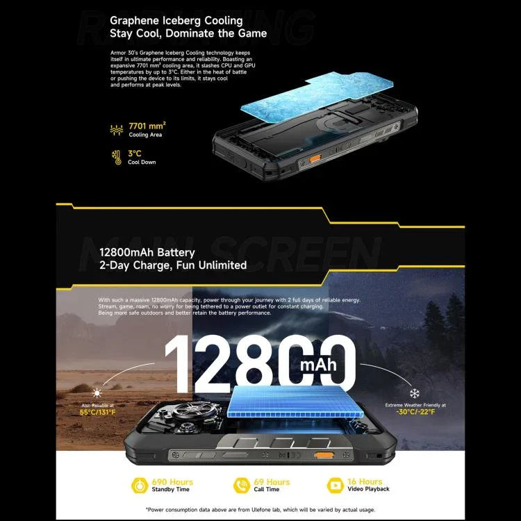 Ulefone Armor 30, 12GB+512GB, กล้องมองเห็นในที่มืด, โทรศัพท์กันน้ำกันฝุ่น IP68/IP69K, 6.95 นิ้ว Android 15 MediaTek Helio G100 Octa Core, เครือข่าย: 4G, NFC, OTG, Armor 30