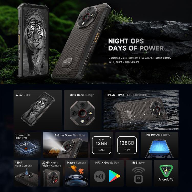 Ulefone Armor X16, 6GB+128GB, กล้องมองเห็นในที่มืด, โทรศัพท์กันน้ำกันฝุ่น IP68/IP69K, 6.56 นิ้ว Android 15 MediaTek Helio G91 Octa Core, เครือข่าย: 4G, NFC, OTG, Armor X16, 6GB+128GB