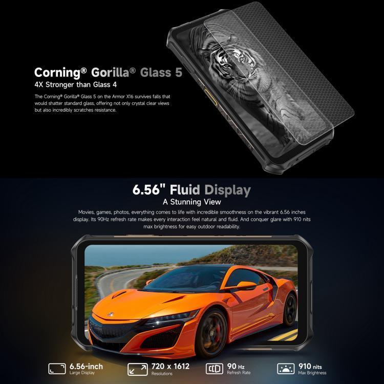 Ulefone Armor X16, 6GB+128GB, กล้องมองเห็นในที่มืด, โทรศัพท์กันน้ำกันฝุ่น IP68/IP69K, 6.56 นิ้ว Android 15 MediaTek Helio G91 Octa Core, เครือข่าย: 4G, NFC, OTG, Armor X16, 6GB+128GB