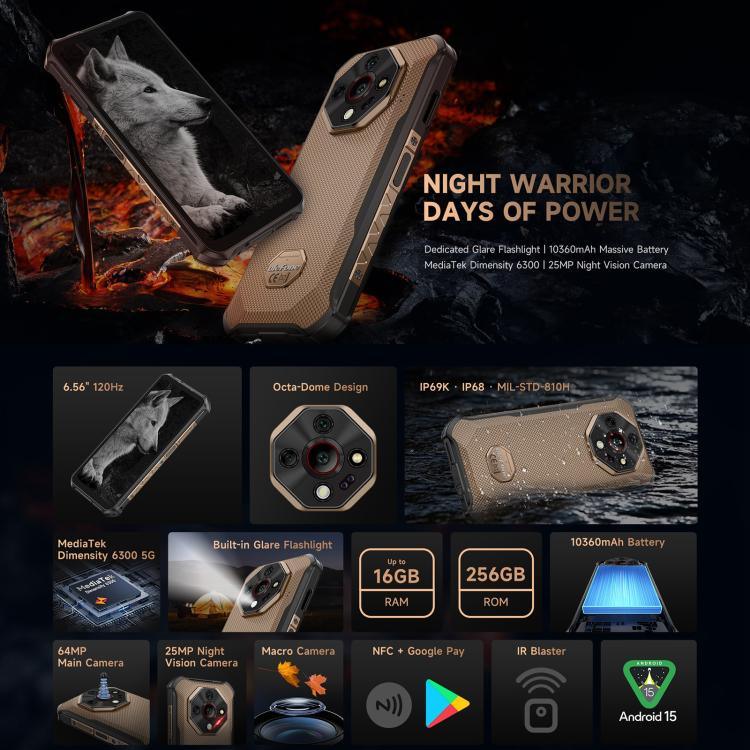 Ulefone Armor X16 Pro, 5GB+256GB, กล้องมองเห็นในที่มืด, โทรศัพท์กันน้ำกันฝุ่น IP68/IP69K, 6.56 นิ้ว Android 15 MediaTek Dimensity 6300 Octa Core, เครือข่าย: 5G, NFC, OTG, Armor X16 Pro, 8GB+256GB