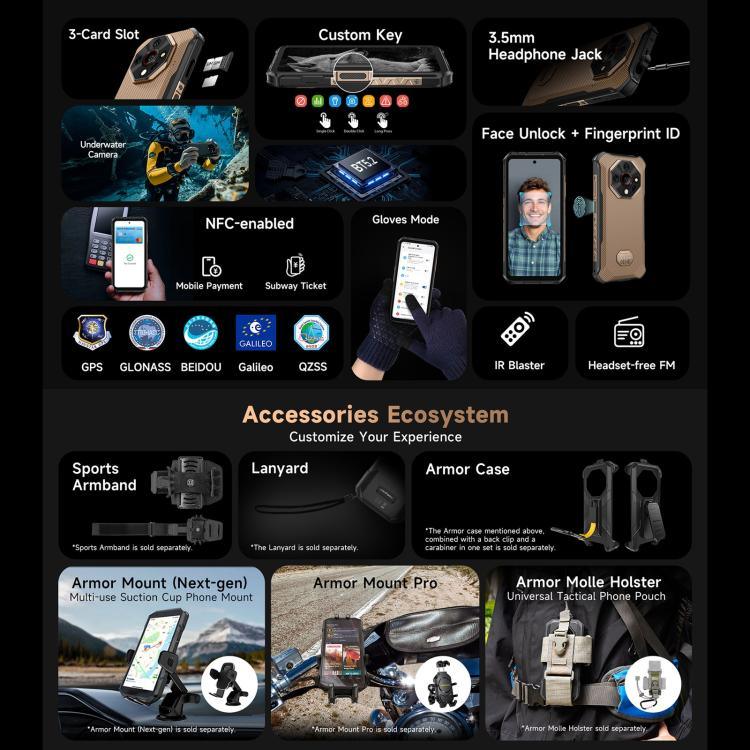 Ulefone Armor X16 Pro, 5GB+256GB, กล้องมองเห็นในที่มืด, โทรศัพท์กันน้ำกันฝุ่น IP68/IP69K, 6.56 นิ้ว Android 15 MediaTek Dimensity 6300 Octa Core, เครือข่าย: 5G, NFC, OTG, Armor X16 Pro, 8GB+256GB