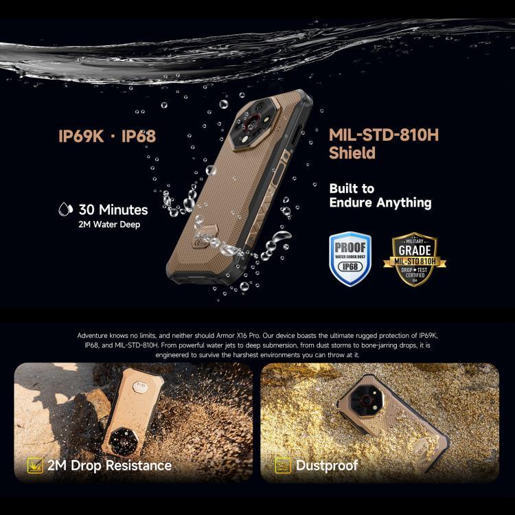 Ulefone Armor X16 Pro, 5GB+256GB, กล้องมองเห็นในที่มืด, โทรศัพท์กันน้ำกันฝุ่น IP68/IP69K, 6.56 นิ้ว Android 15 MediaTek Dimensity 6300 Octa Core, เครือข่าย: 5G, NFC, OTG, Armor X16 Pro, 8GB+256GB