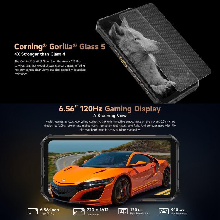 Ulefone Armor X16 Pro, 5GB+256GB, กล้องมองเห็นในที่มืด, โทรศัพท์กันน้ำกันฝุ่น IP68/IP69K, 6.56 นิ้ว Android 15 MediaTek Dimensity 6300 Octa Core, เครือข่าย: 5G, NFC, OTG, Armor X16 Pro, 8GB+256GB