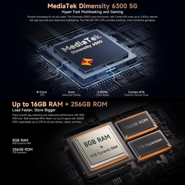 Ulefone Armor X16 Pro, 5GB+256GB, กล้องมองเห็นในที่มืด, โทรศัพท์กันน้ำกันฝุ่น IP68/IP69K, 6.56 นิ้ว Android 15 MediaTek Dimensity 6300 Octa Core, เครือข่าย: 5G, NFC, OTG, Armor X16 Pro, 8GB+256GB