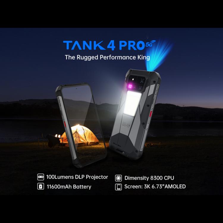 Unihertz Tank 4 Pro โทรศัพท์กันกระแทกพร้อมโปรเจคเตอร์, 16GB+512GB, กล้องมองกลางคืน, หน้าจอ 6.73 นิ้ว Android 13 Dimensity 8300 Octa Core, เครือข่าย: 5G, NFC, 16GB+512GB