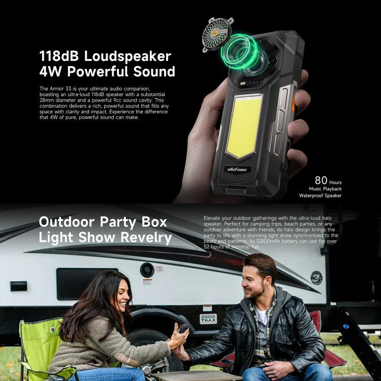 Ulefone Armor 33 โทรศัพท์กันกระแทก, 12GB+512GB, 6.95 นิ้ว Android 15 MediaTek Helio G100 Octa Core, เครือข่าย: 4G, OTG, NFC, ไฟ LED, Armor 33
