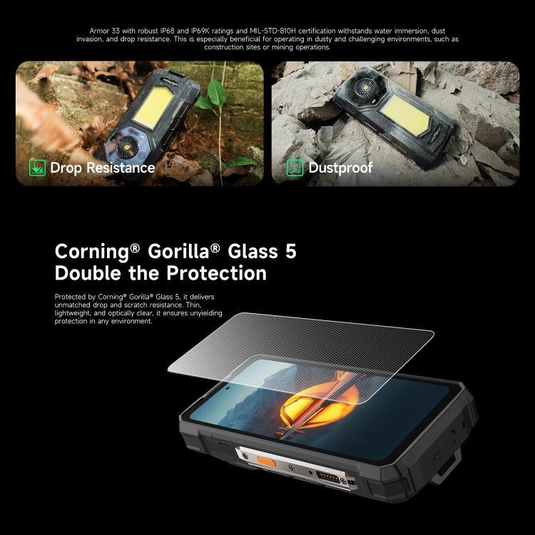 Ulefone Armor 33 โทรศัพท์กันกระแทก, 12GB+512GB, 6.95 นิ้ว Android 15 MediaTek Helio G100 Octa Core, เครือข่าย: 4G, OTG, NFC, ไฟ LED, Armor 33
