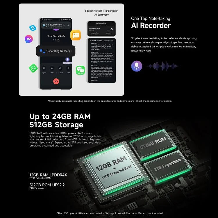 Ulefone Armor 33 โทรศัพท์กันกระแทก, 12GB+512GB, 6.95 นิ้ว Android 15 MediaTek Helio G100 Octa Core, เครือข่าย: 4G, OTG, NFC, ไฟ LED, Armor 33