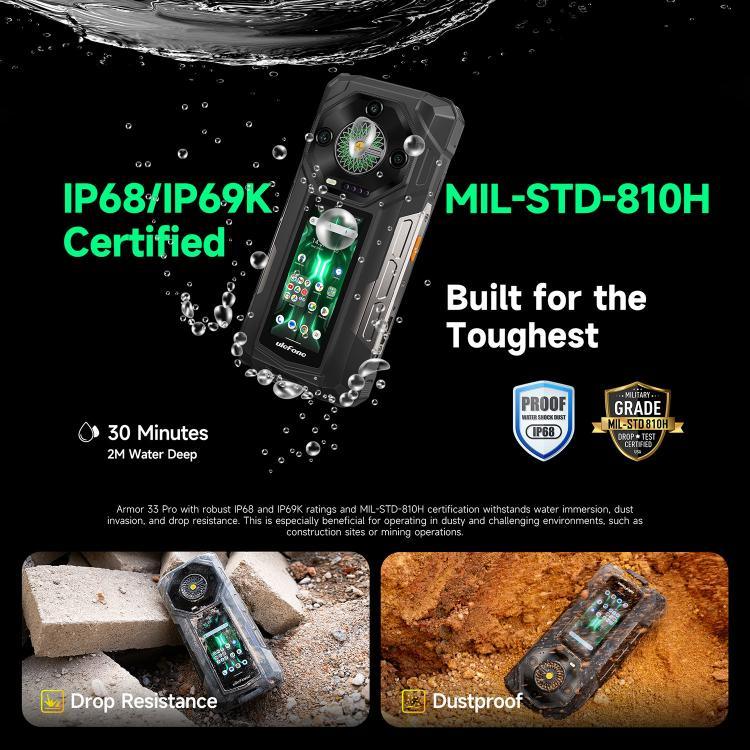 Ulefone Armor 33 Pro โทรศัพท์กันกระแทก, 16GB+512GB, กล้องมองเห็นในที่มืด, 6.95 นิ้ว + 3.4 นิ้ว จอคู่ Android 14 MediaTek Dimensity 7300X Octa Core, เครือข่าย: 5G, OTG, NFC, Armor 33 Pro