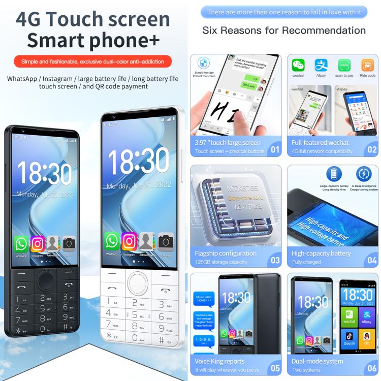 DOOV R70 โทรศัพท์ปุ่มกด, 6GB+128GB, 4 นิ้ว Android 13 Mediatek MT6762 Octa Core, เครือข่าย: 4G, รองรับ Google Store, มีกล้อง, มีกล้อง