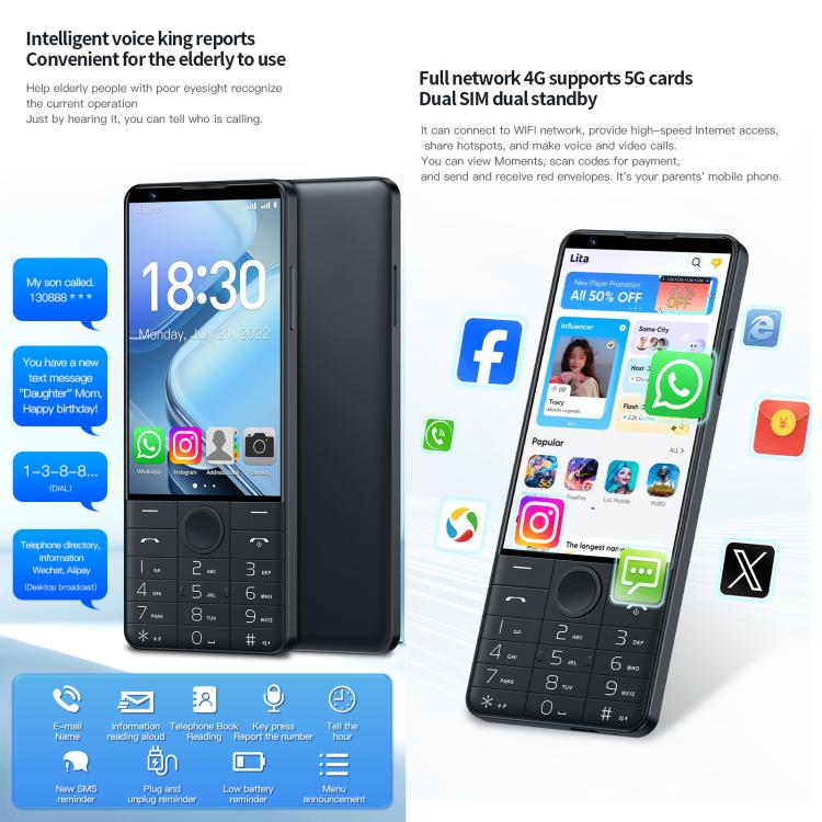DOOV R70 โทรศัพท์ปุ่มกด, 6GB+128GB, 4 นิ้ว Android 13 Mediatek MT6762 Octa Core, เครือข่าย: 4G, รองรับ Google Store, มีกล้อง, มีกล้อง