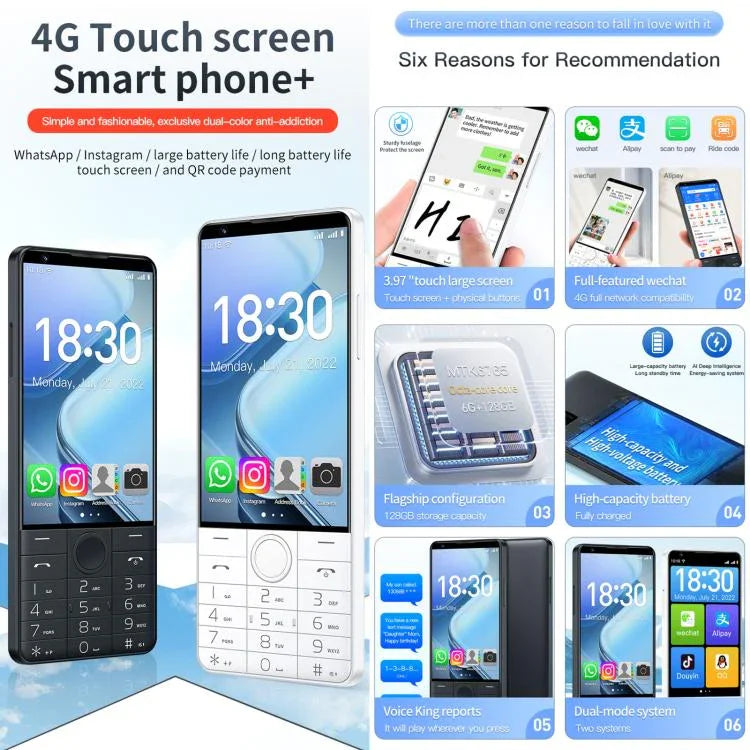 DOOV R70 โทรศัพท์ปุ่มกด, 6GB+128GB, 4 นิ้ว Android 13 Mediatek MT6762 Octa Core, เครือข่าย: 4G, รองรับ Google Store, ไม่มีกล้อง, ไม่มีกล้อง