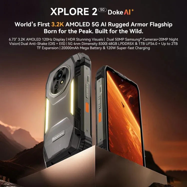 Blackview XPLORE 2, 12GB+256GB, จอ 6.73 นิ้ว Android 15 Dimensity 8300 MT6897 Octa Core, เครือข่าย: 5G, OTG, NFC, XPLORE 2, 12GB+256GB
